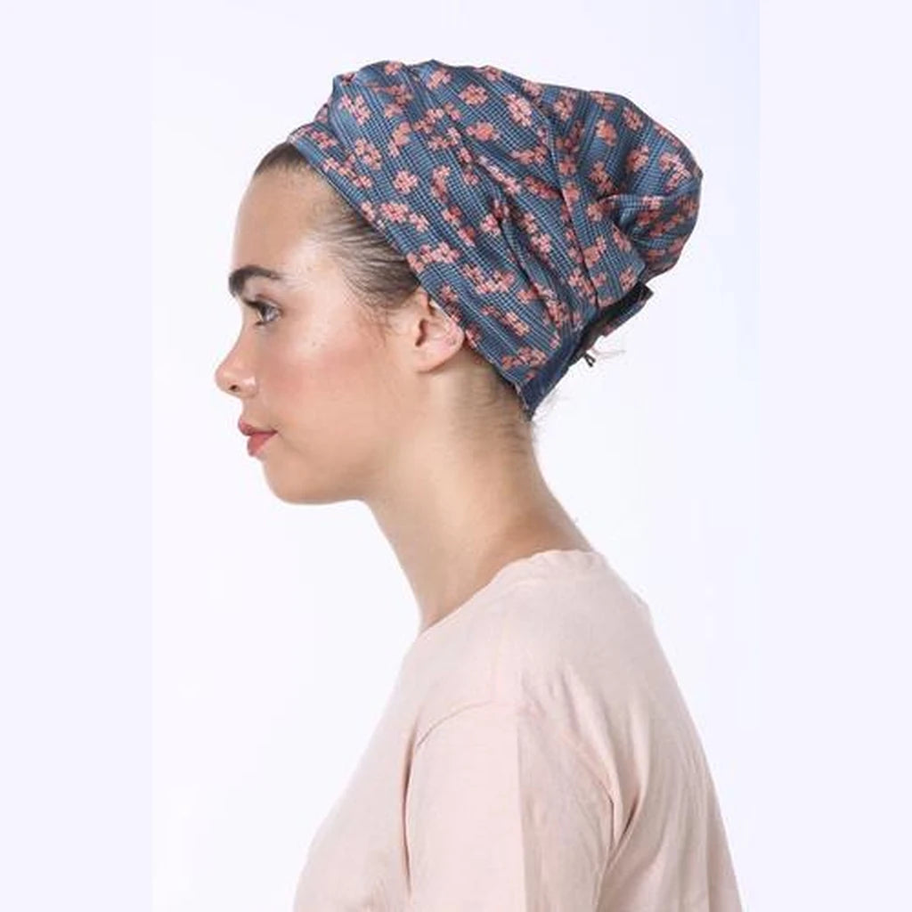 Partial & Full Coverage Silk Floral Turban Head Covering – Blue