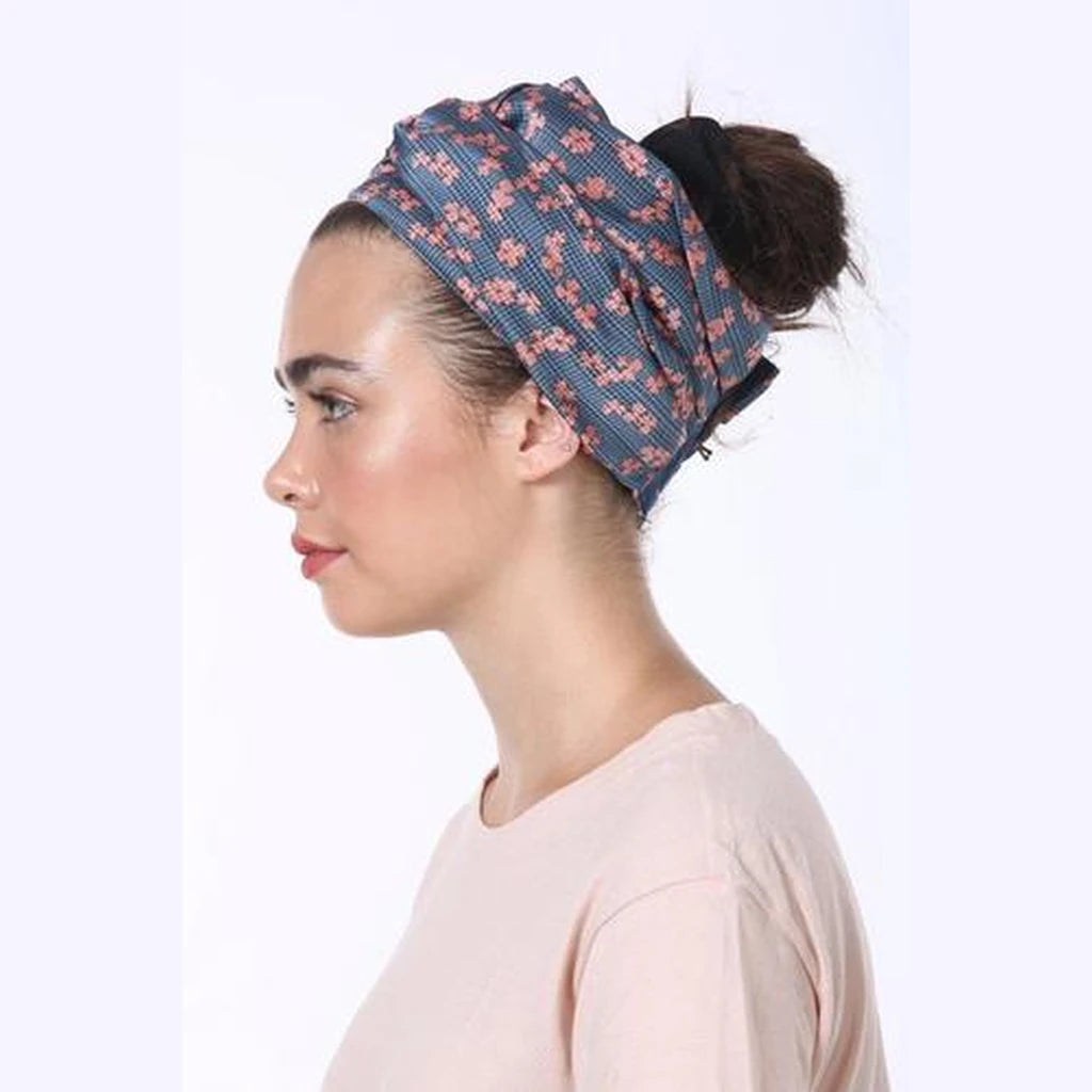 Partial & Full Coverage Silk Floral Turban Head Covering – Blue