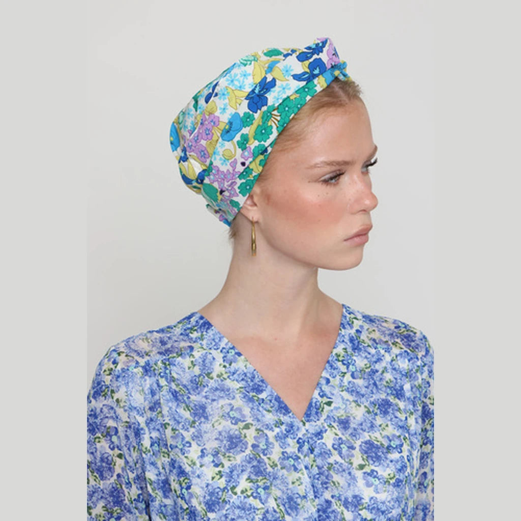 Partial & Full Coverage Floral Turban Head Covering – Turquoise