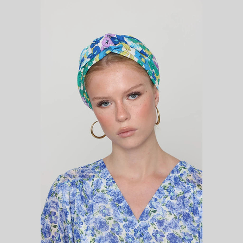 Partial & Full Coverage Floral Turban Head Covering – Turquoise