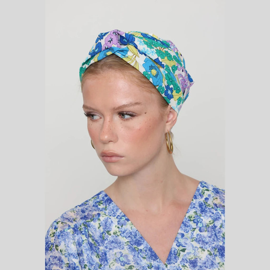Partial & Full Coverage Floral Turban Head Covering – Turquoise