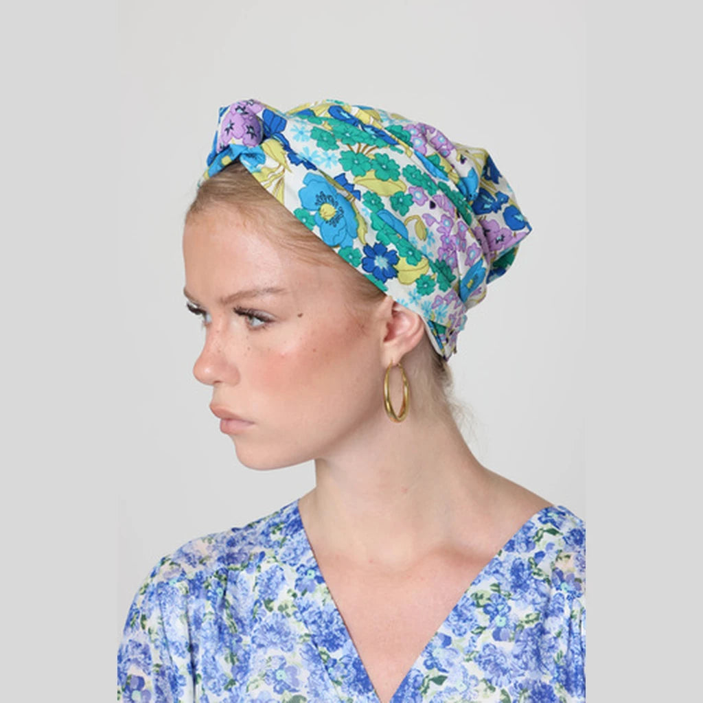 Partial & Full Coverage Floral Turban Head Covering – Turquoise