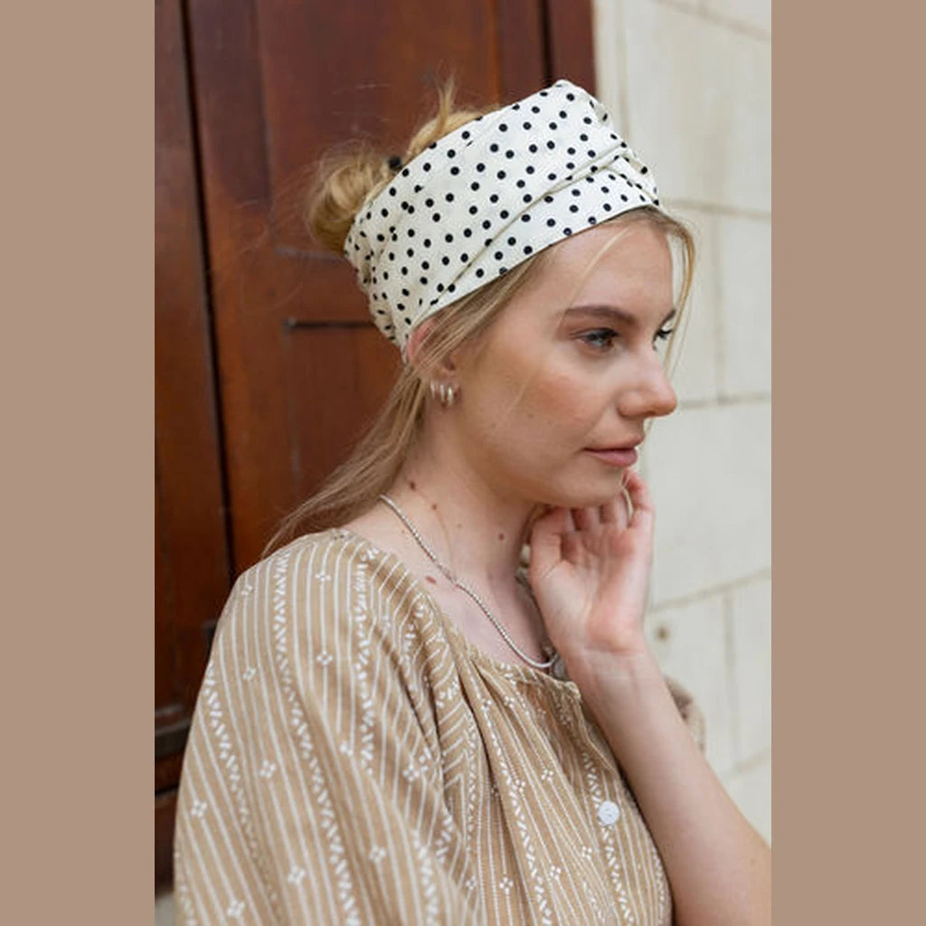White Polka Dot Partial / Full Coverage Turban Headwrap