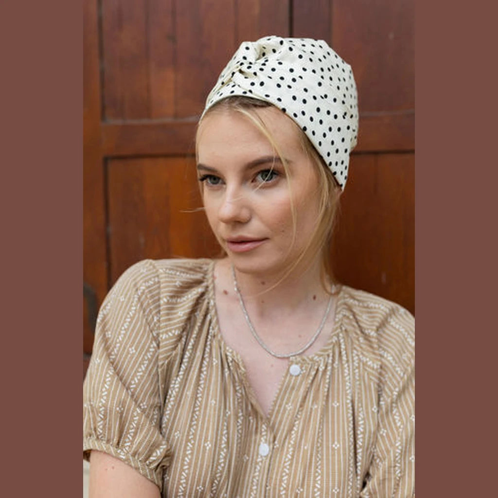 White Polka Dot Partial / Full Coverage Turban Headwrap