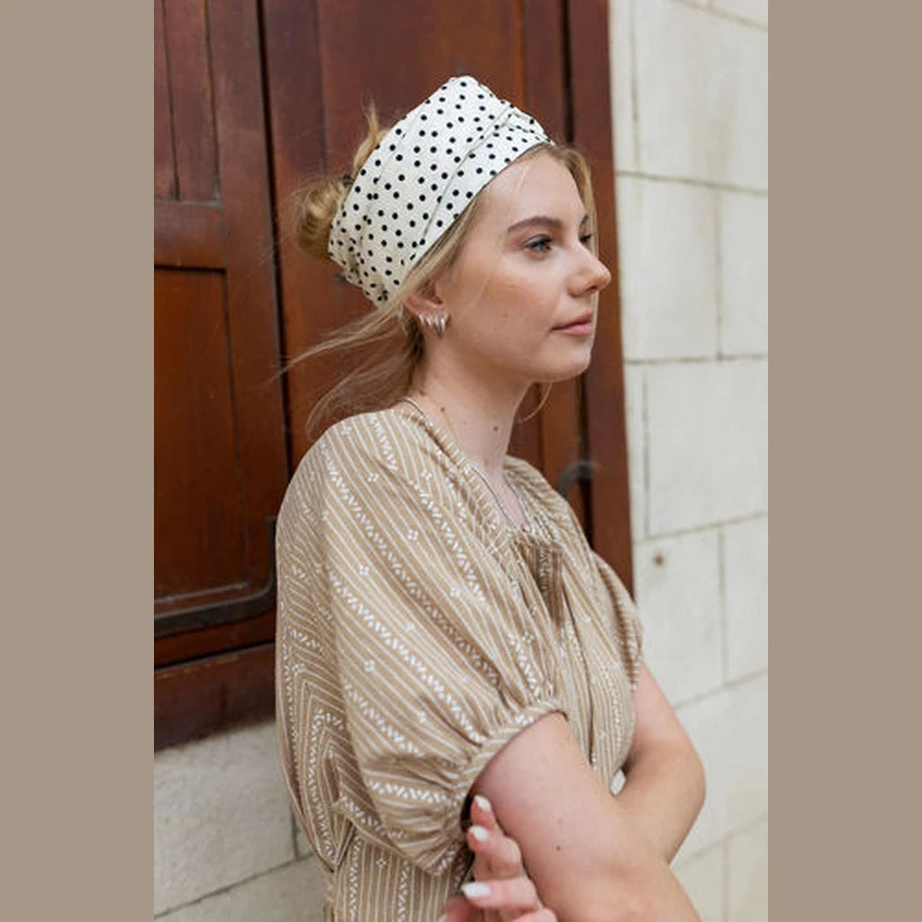 White Polka Dot Partial / Full Coverage Turban Headwrap