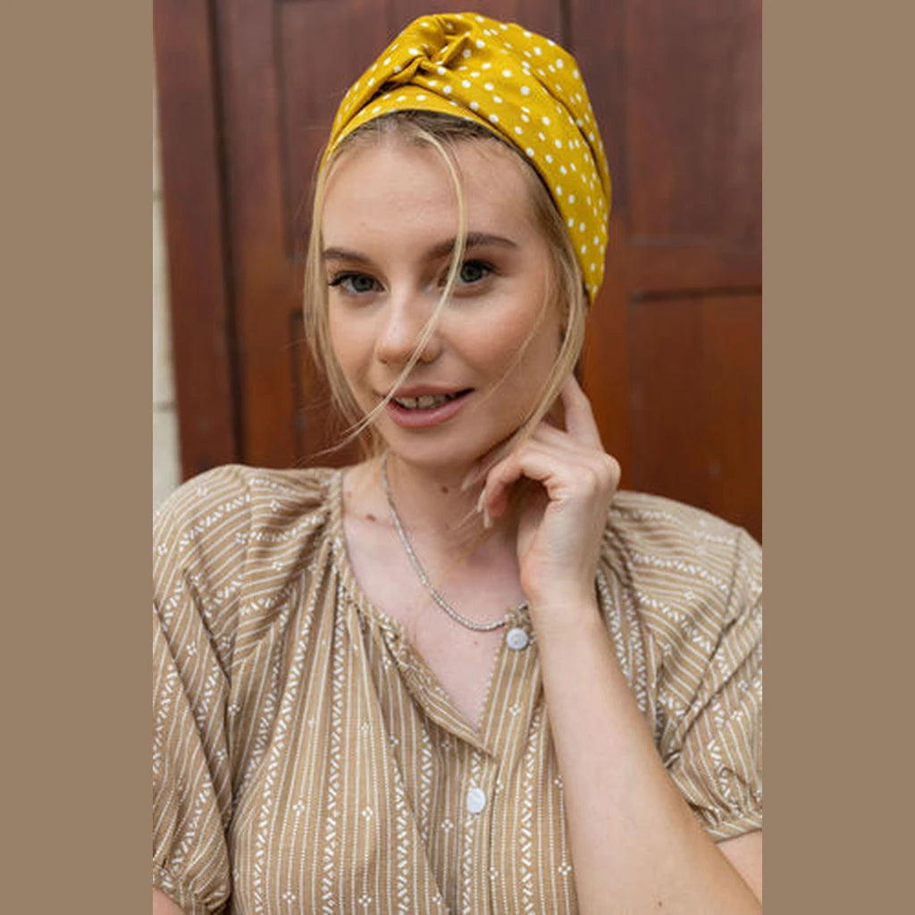 Partial & Full Coverage Polka Dot Turban Head Covering – Yellow