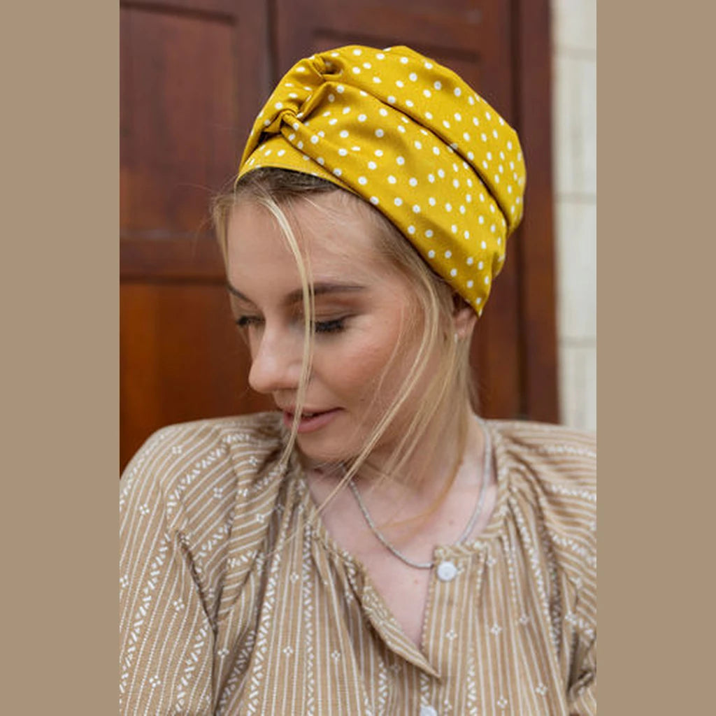 Yellow Polka Dot Partial / Full Coverage Turban Headwrap