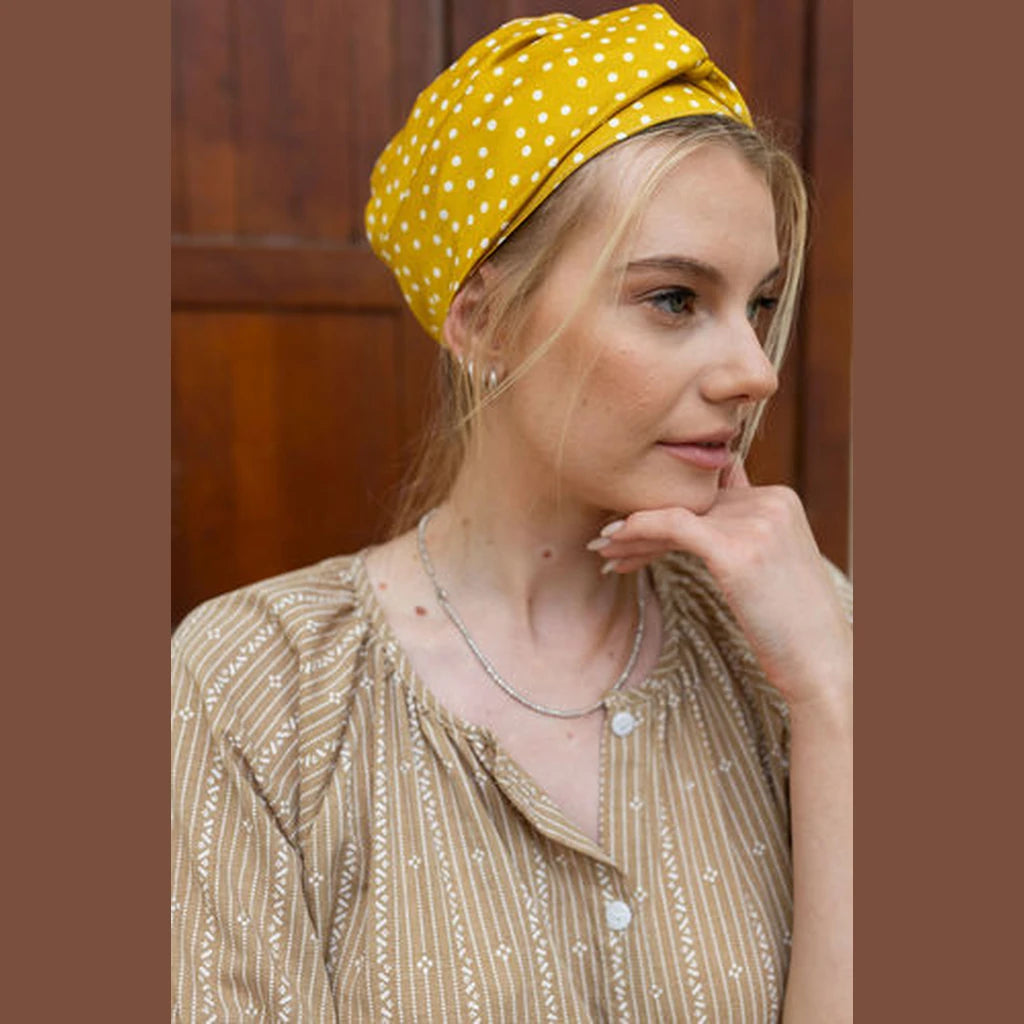 Partial & Full Coverage Polka Dot Turban Head Covering – Yellow