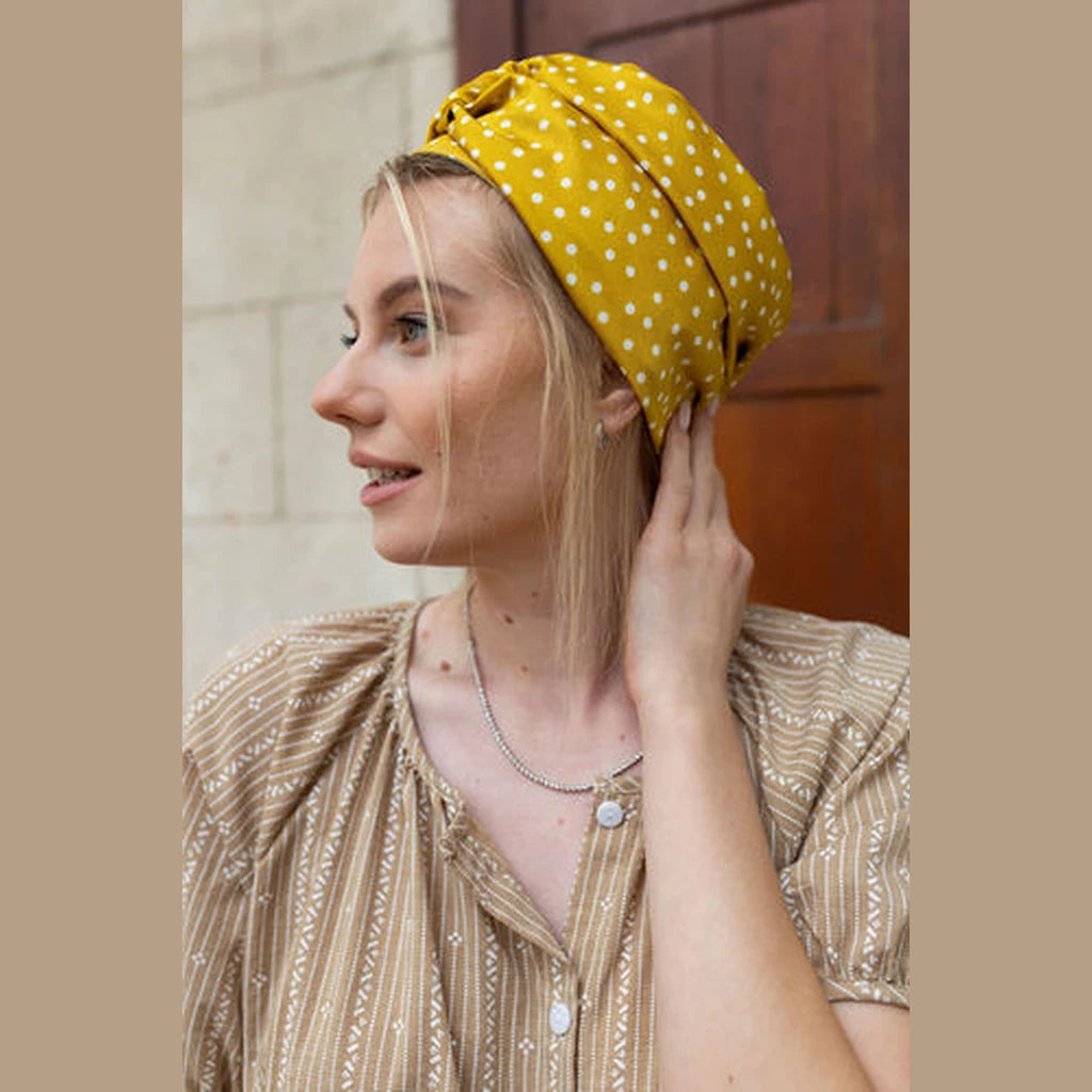 Partial & Full Coverage Polka Dot Turban Head Covering – Yellow