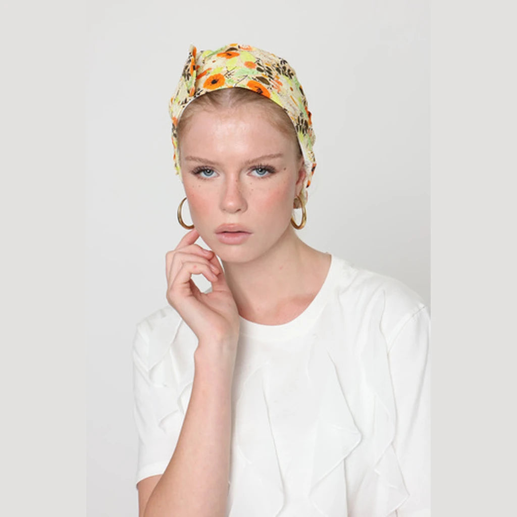 Partial & Full Coverage Floral Turban Head Covering – Yellow