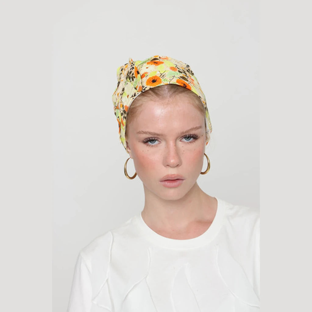 Partial & Full Coverage Floral Turban Head Covering – Yellow