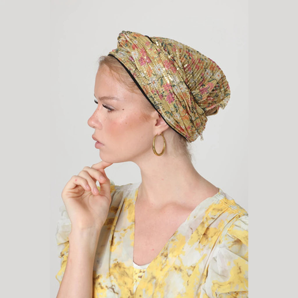 Partial & Full Coverage Sequin Turban Head Covering – Yellow