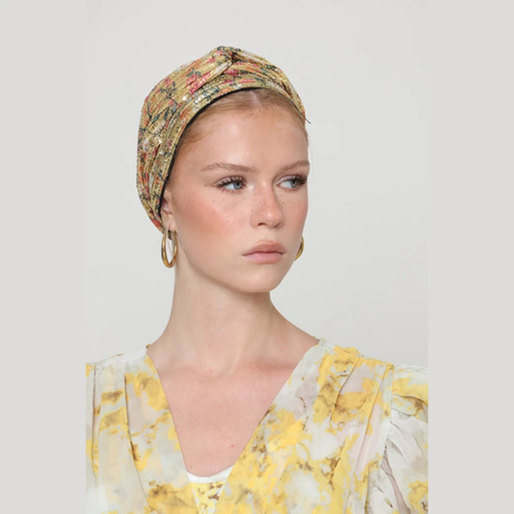 Partial & Full Coverage Sequin Turban Head Covering – Yellow