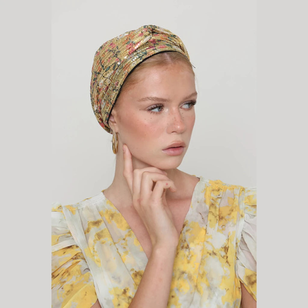 Partial & Full Coverage Sequin Turban Head Covering – Yellow