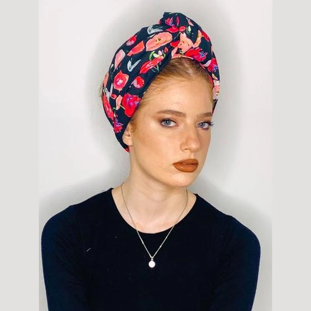 Floral Print Volume Turban Head Covering – Black | Partial & Full Coverage  De