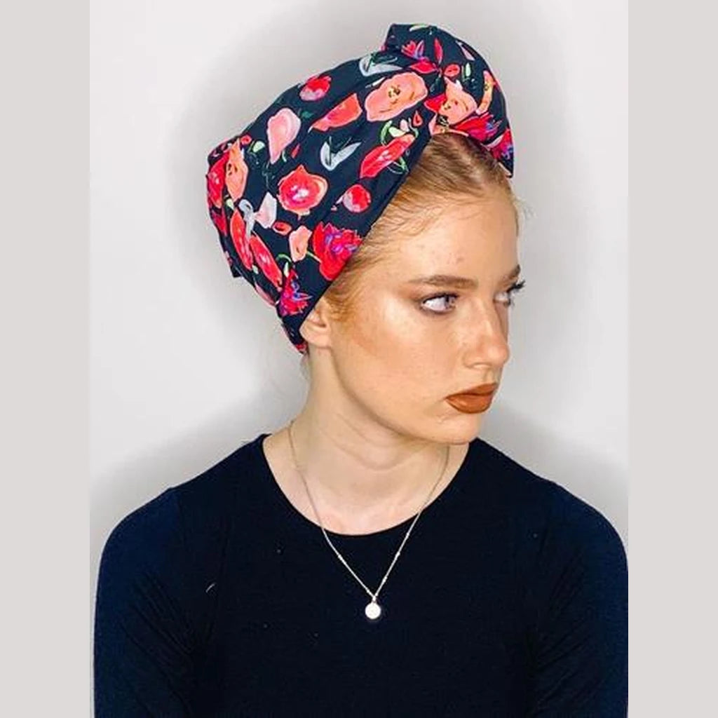 Floral Print Volume Turban Head Covering – Black | Partial & Full Coverage  De
