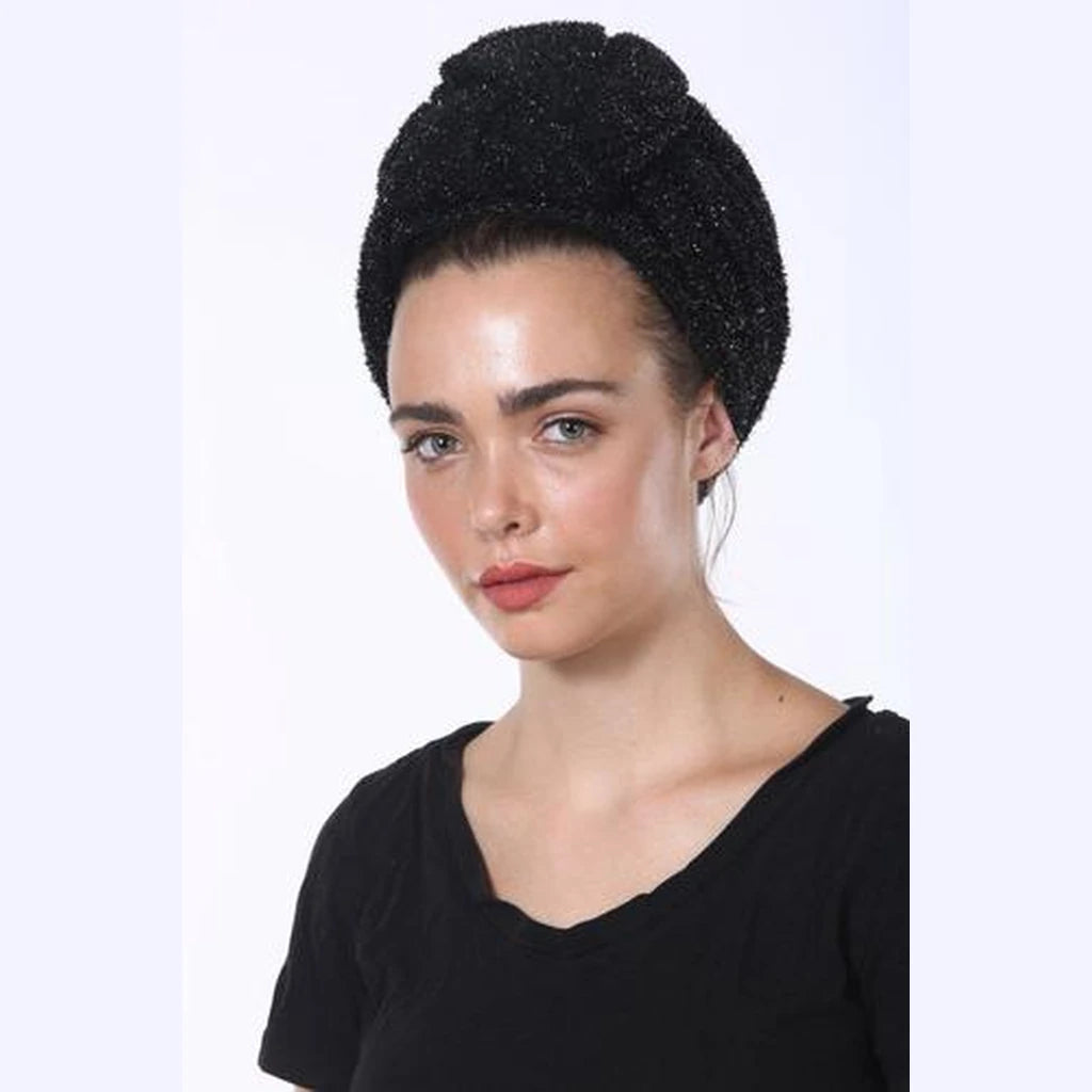Partial & Full Coverage Volume Turban Head Covering – Black Glitter