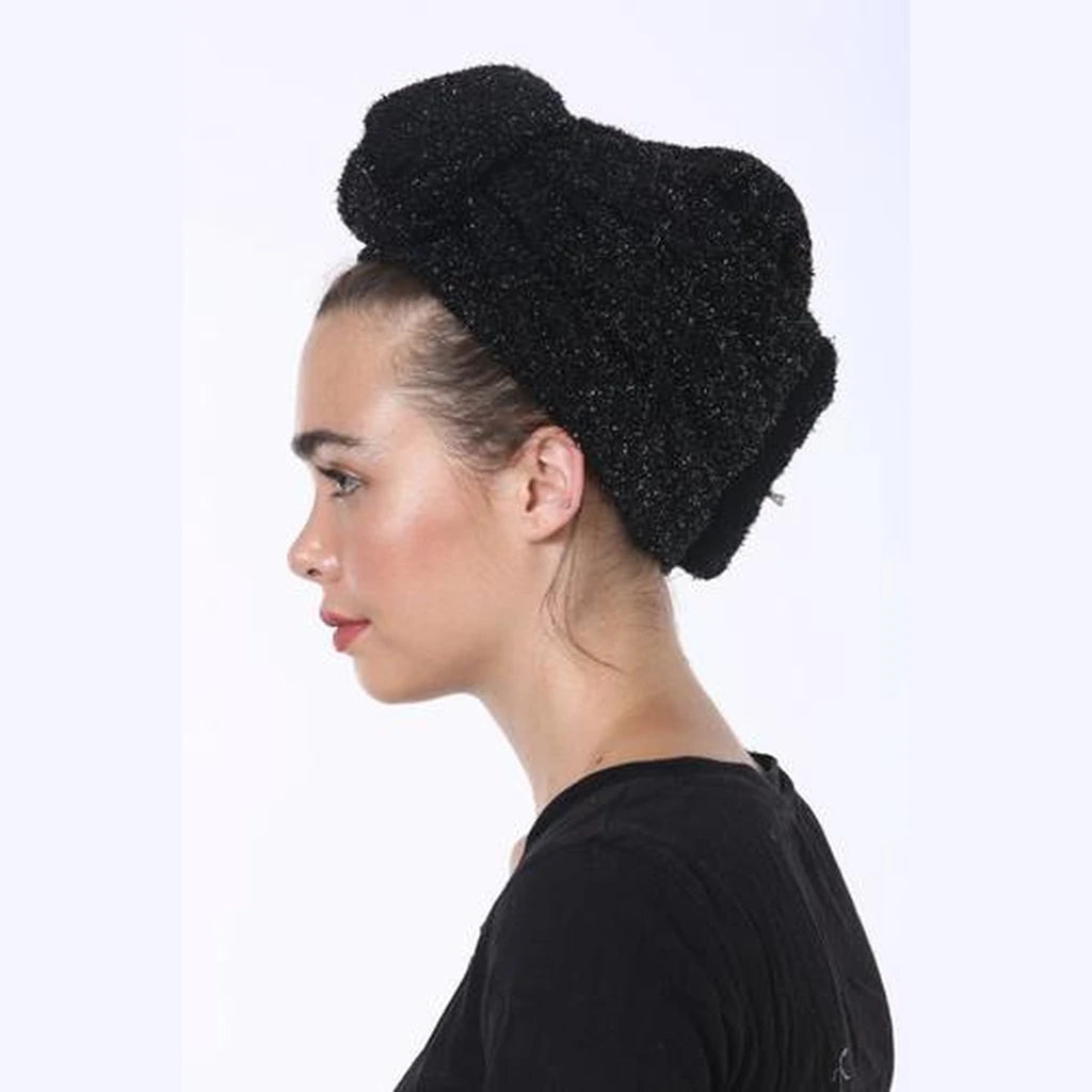 Partial & Full Coverage Volume Turban Head Covering – Black Glitter