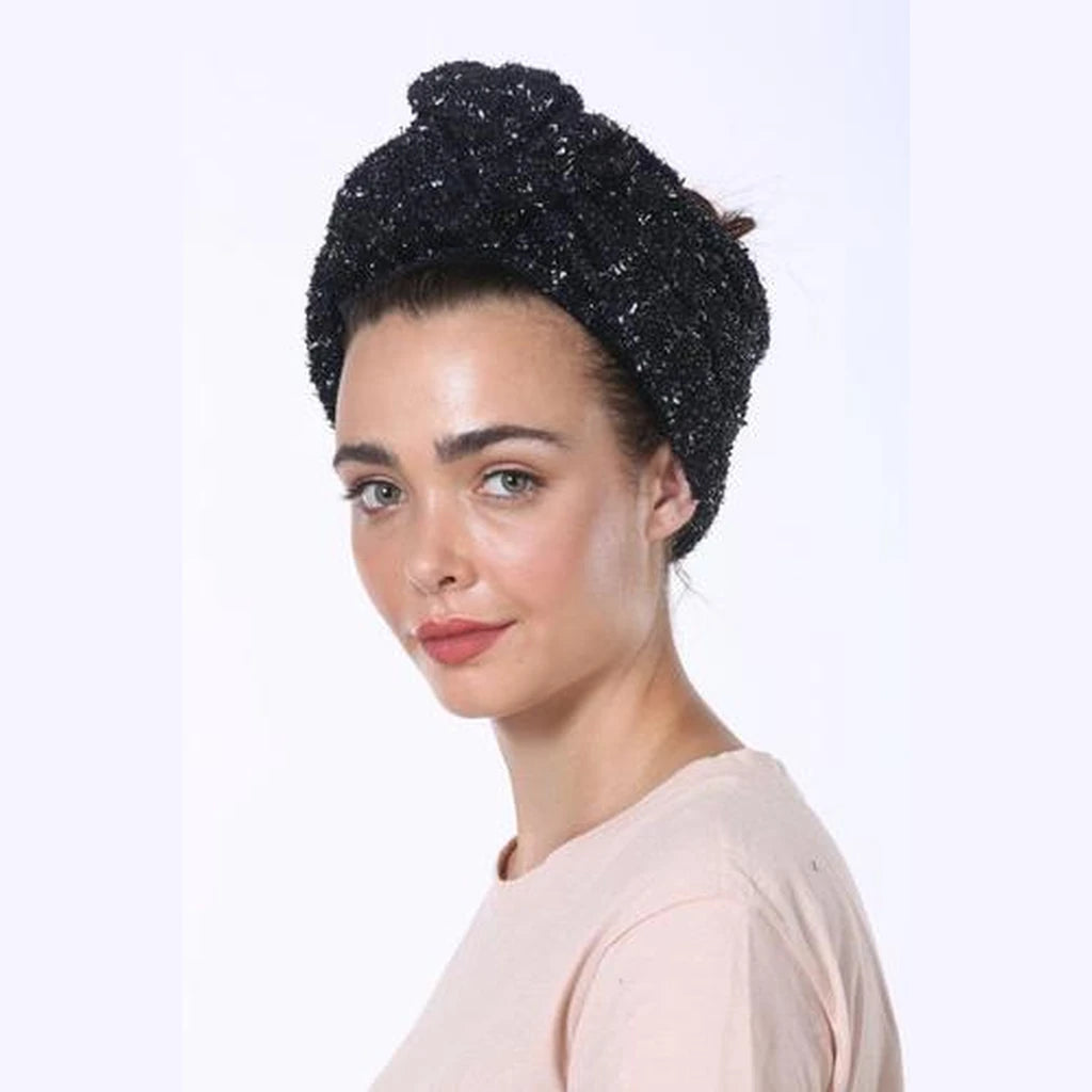 Partial & Full Coverage Volume Turban Head Covering – Blue with Silver Accents