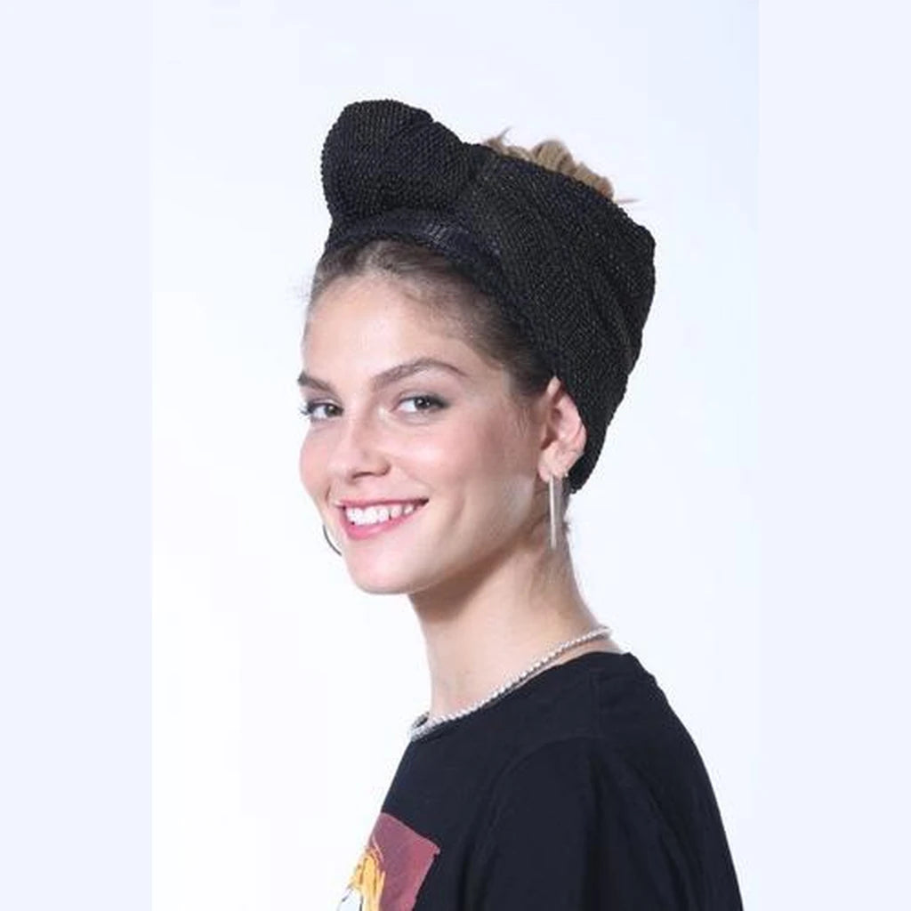 Black Knit with Gold Accents Turban Headwrap with Volume – Partial / Full Coverage