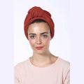 Partial & Full Coverage Volume Knitted Turban Head Covering – Terracotta with Gold Accents