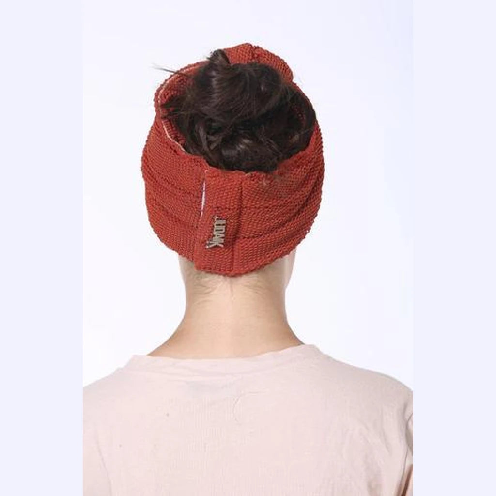 Partial & Full Coverage Volume Knitted Turban Head Covering – Terracotta with Gold Accents