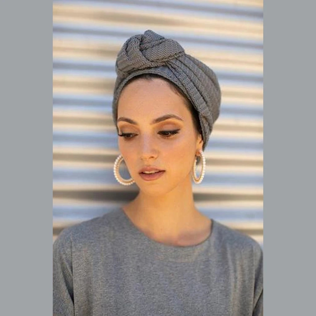 Gray Knit Partial / Full Coverage Turban Headwrap with Volume