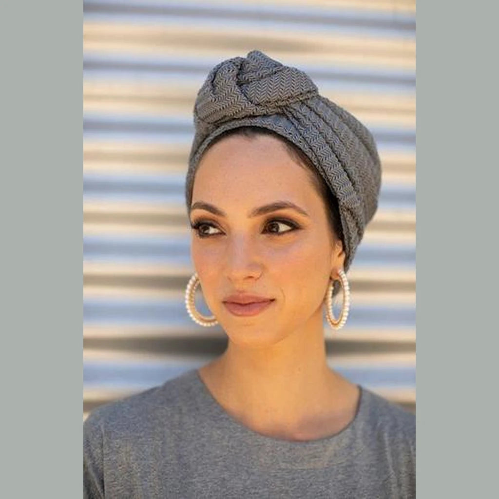 Gray Knit Partial / Full Coverage Turban Headwrap with Volume