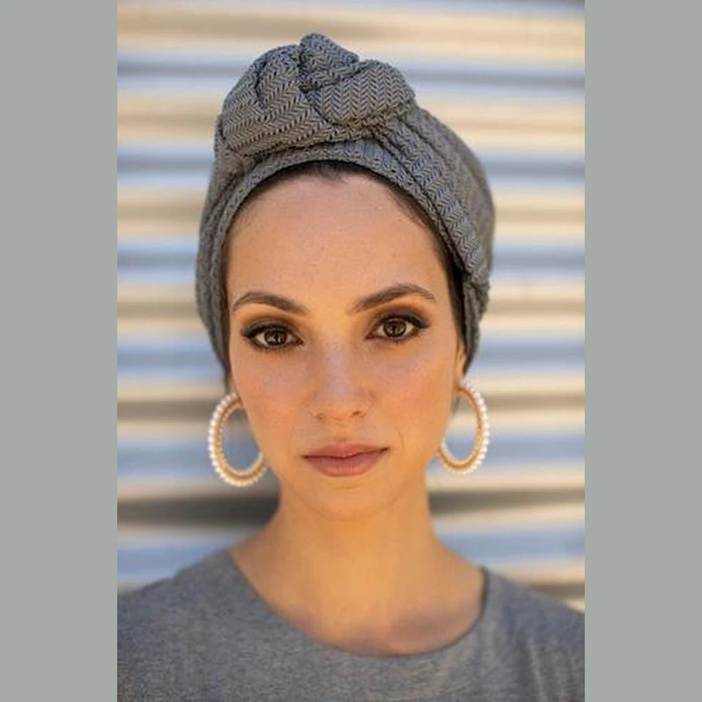 Gray Knit Partial / Full Coverage Turban Headwrap with Volume