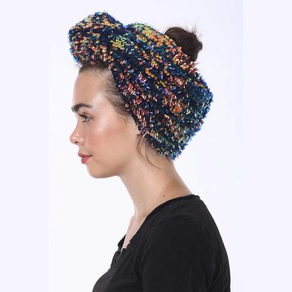 Pink & Blue Sequin Celebration Partial / Full Coverage Turban Headwrap with Volume