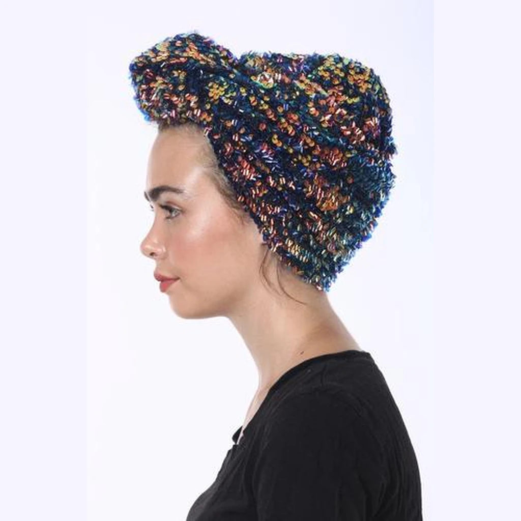 Pink & Blue Sequin Celebration Partial / Full Coverage Turban Headwrap with Volume