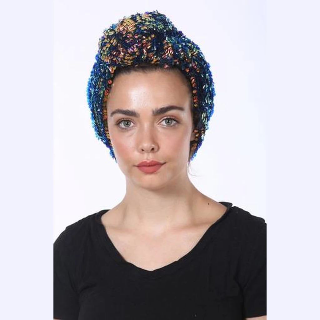 Partial & Full Coverage Volume Turban Head Covering – Pink & Blue Sequin Celebration
