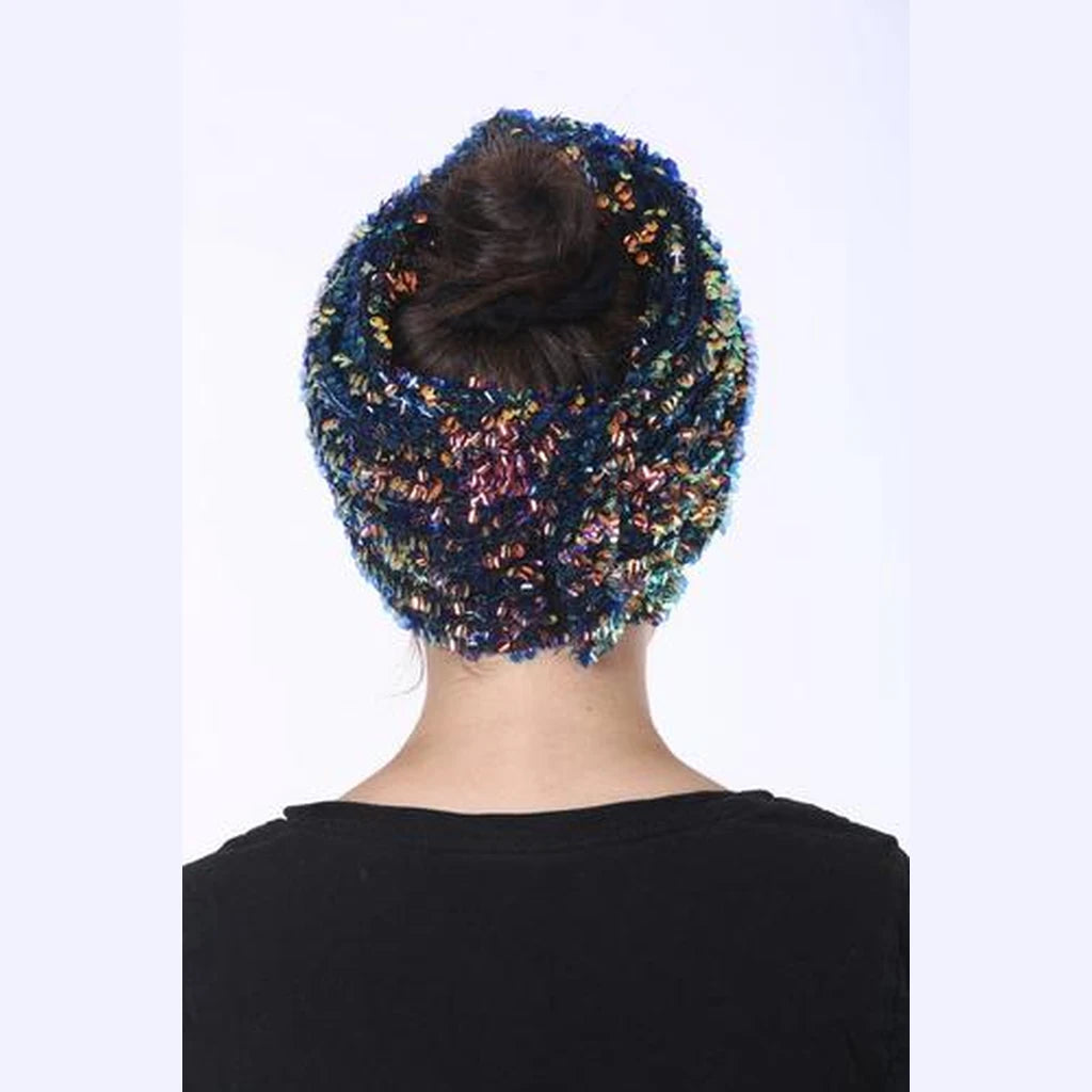 Pink & Blue Sequin Celebration Partial / Full Coverage Turban Headwrap with Volume