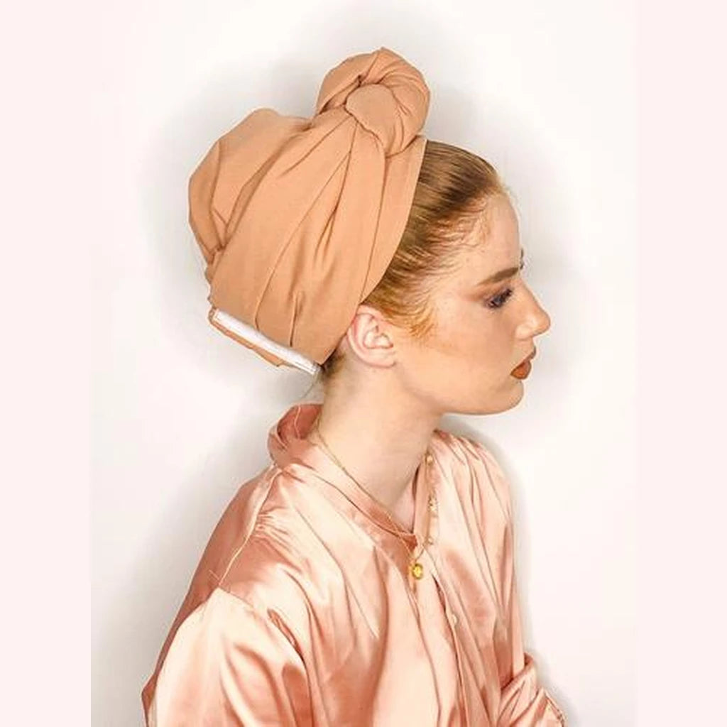 Peach Solid Turban Headwrap with Volume – Partial / Full Coverage