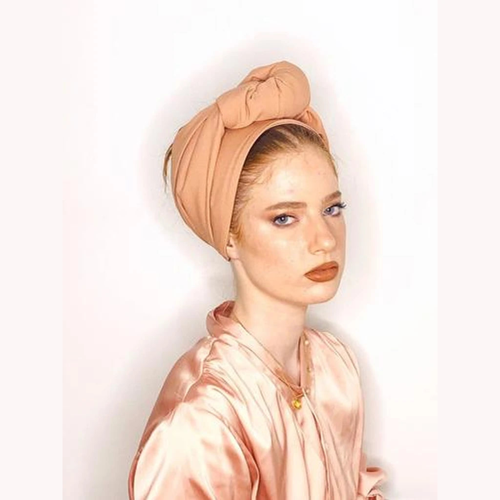 Peach Solid Turban Headwrap with Volume – Partial / Full Coverage