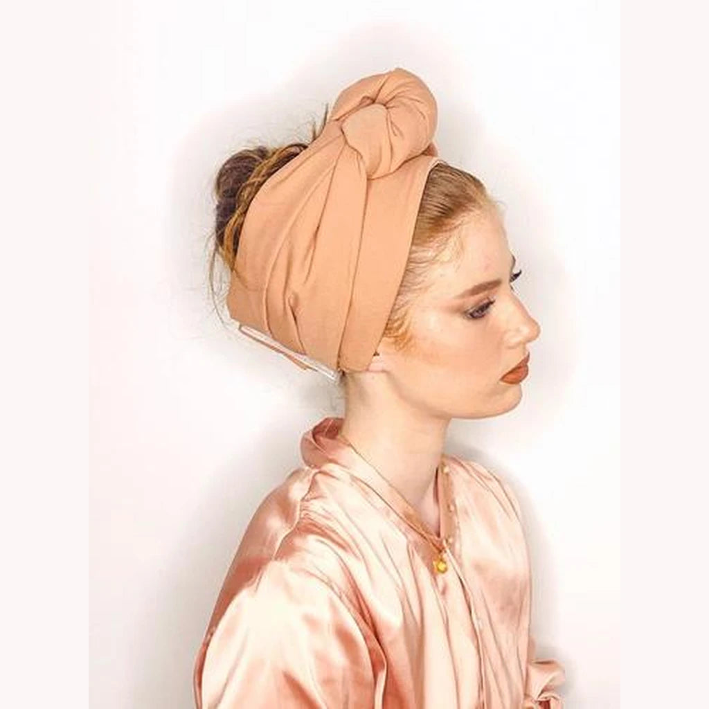 Peach Solid Turban Headwrap with Volume – Partial / Full Coverage