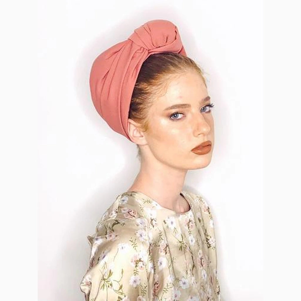 Pink Solid Turban Headwrap with Volume – Partial / Full Coverage