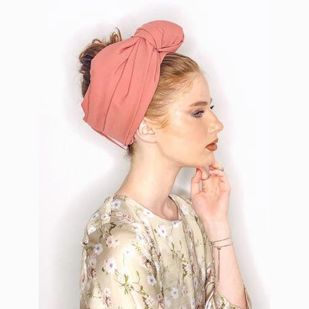 Pink Solid Turban Headwrap with Volume – Partial / Full Coverage