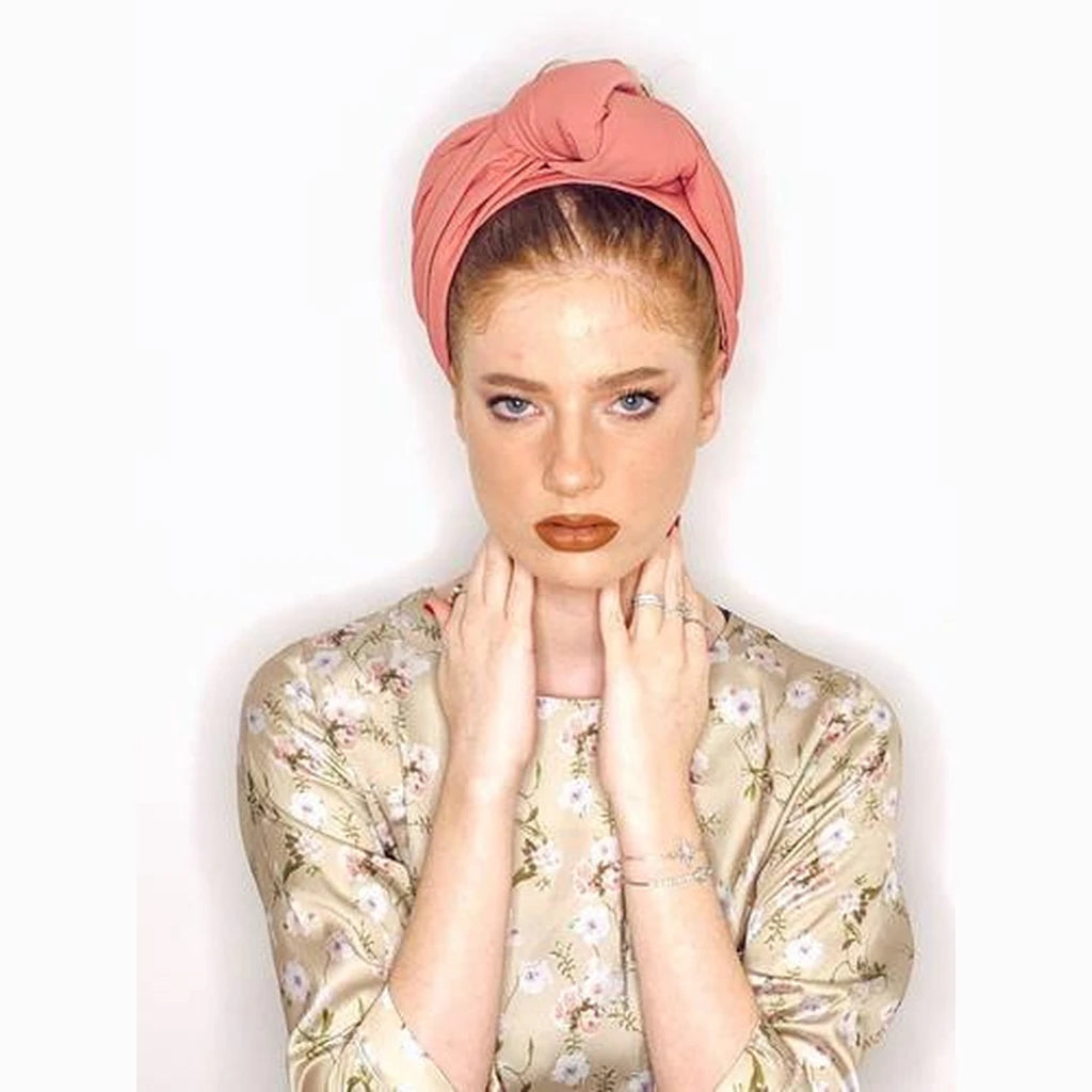 Pink Solid Turban Headwrap with Volume – Partial / Full Coverage