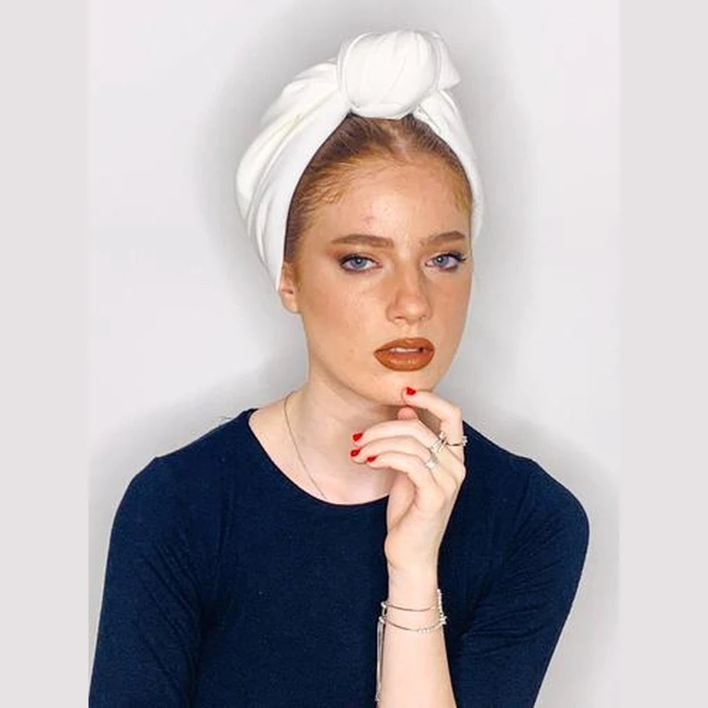 White Solid Turban Headwrap with Volume – Partial / Full Coverage