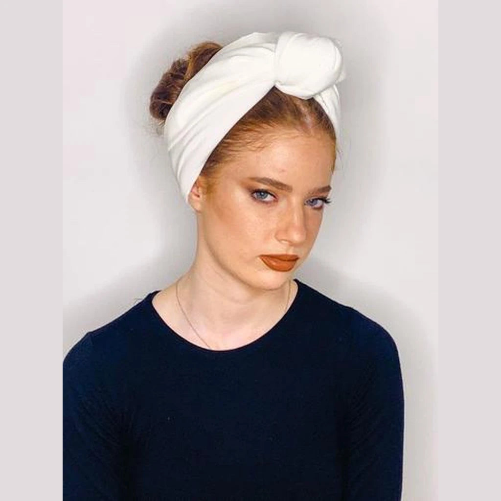 White Solid Turban Headwrap with Volume – Partial / Full Coverage