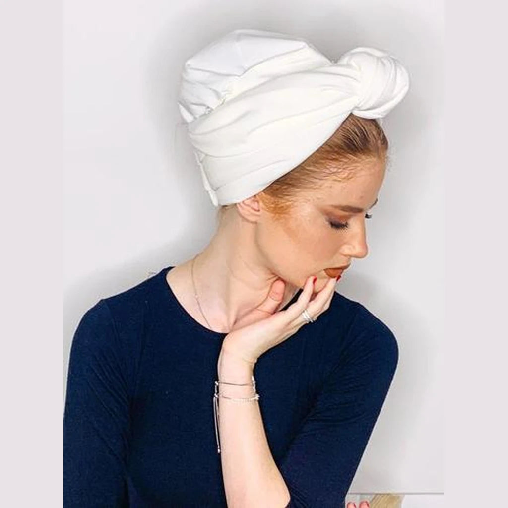 White Solid Turban Headwrap with Volume – Partial / Full Coverage
