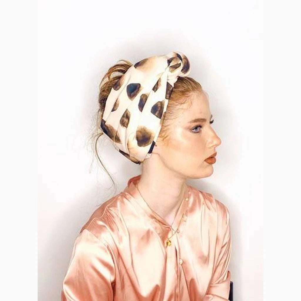 Printed Volume Turban Head Covering – Beige / Brown | Partial & Full Coverage