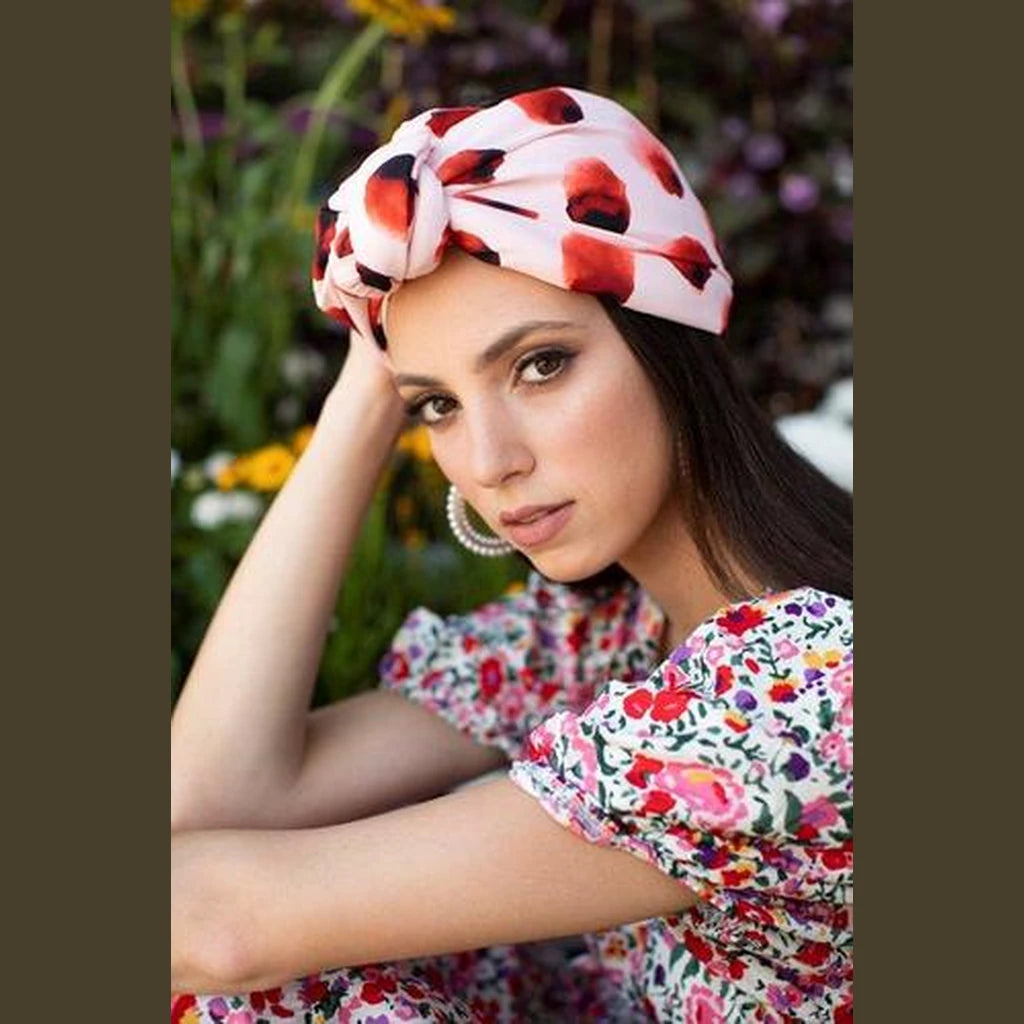 Pink & RePink & Red Printed Turban Headwrap with Volume – Partial / Full Coverage