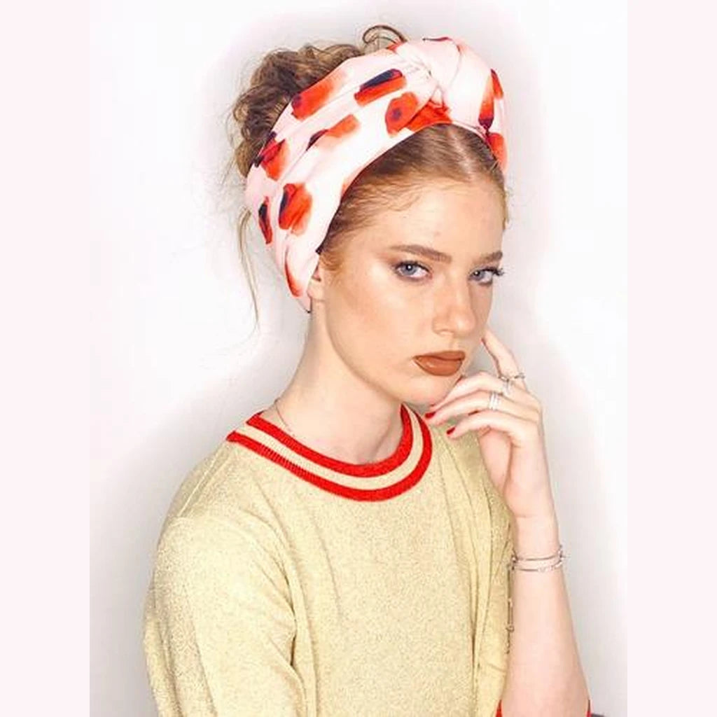 Pink & RePink & Red Printed Turban Headwrap with Volume – Partial / Full Coverage