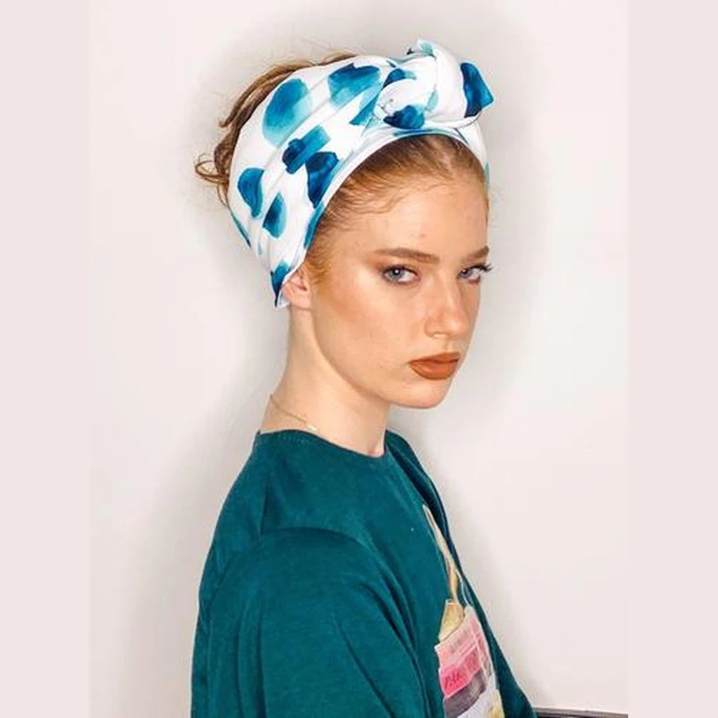 Printed Volume Turban Head Covering – White / Green | Partial & Full Coverage