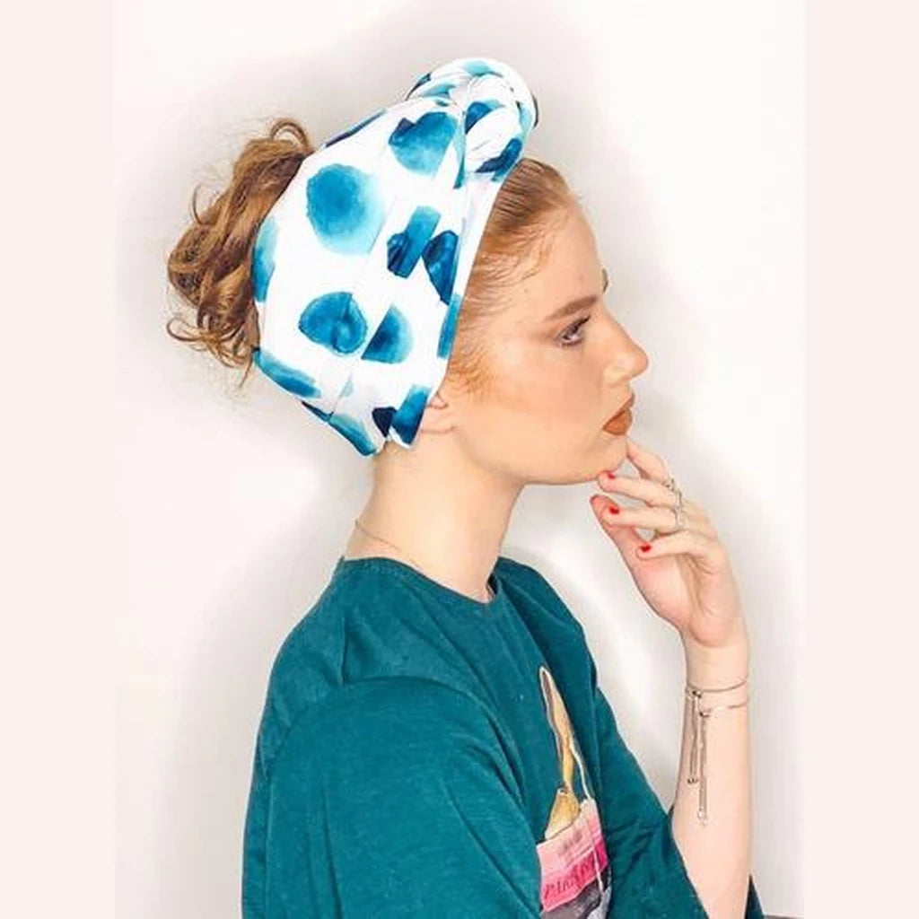 Printed Volume Turban Head Covering – White / Green | Partial & Full Coverage