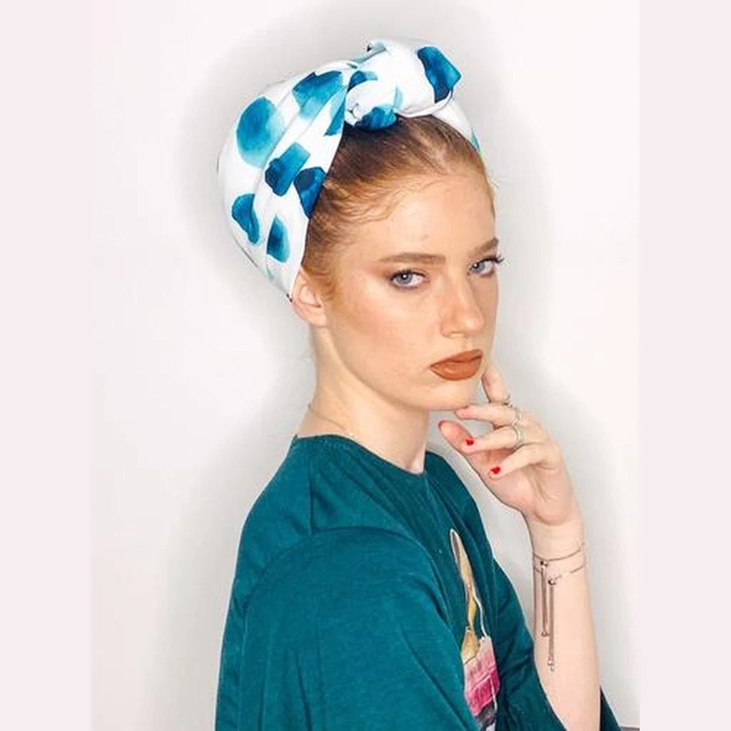 Printed Volume Turban Head Covering – White / Green | Partial & Full Coverage