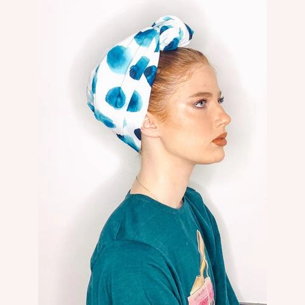 Printed Volume Turban Head Covering – White / Green | Partial & Full Coverage