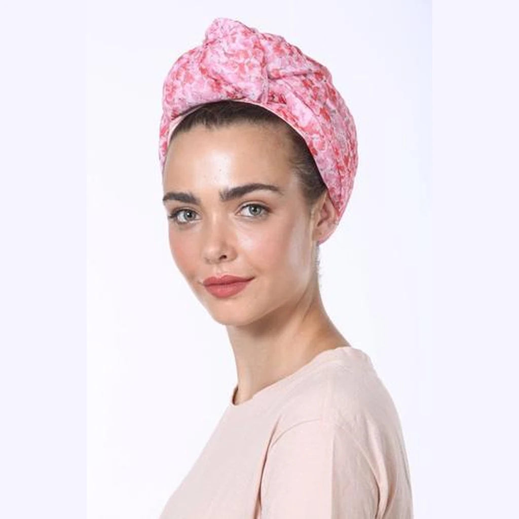 Pink & Red Floral Silk Turban Headwrap with Volume – Partial / Full Coverage